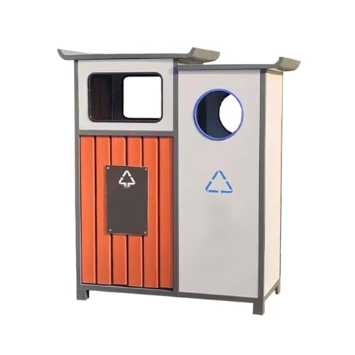 Kx9Lb8d Mülltonnen für den Außenbereich Abfalleimer aus Metall und Holz for den Außenbereich, Doppelbox, for gewerbliche öffentliche Bereiche von Kx9Lb8d