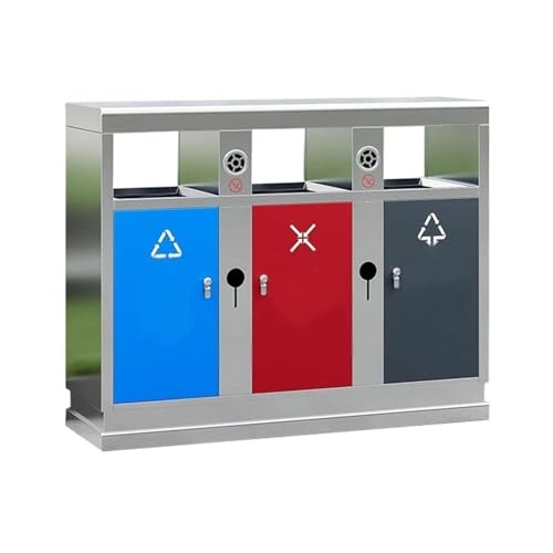 Kx9Lb8d Mülltonnen für den Außenbereich Edelstahl-Mülleimer for öffentliche Plätze im Freien mit drei Fächern aus Metall von Kx9Lb8d