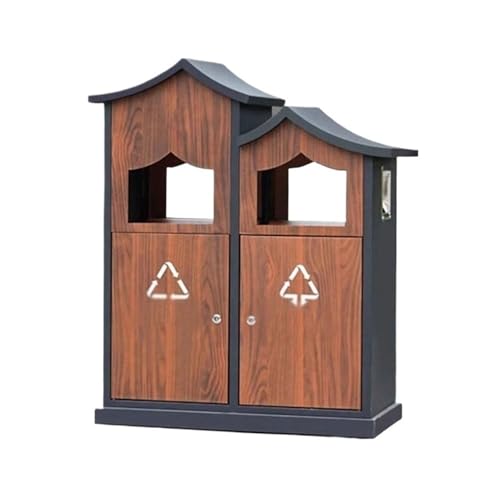 Kx9Lb8d Mülltonnen für den Außenbereich Nachahmung Holzmaserung Doppel Kann Mülleimer Outdoor Kreativität Metall von Kx9Lb8d