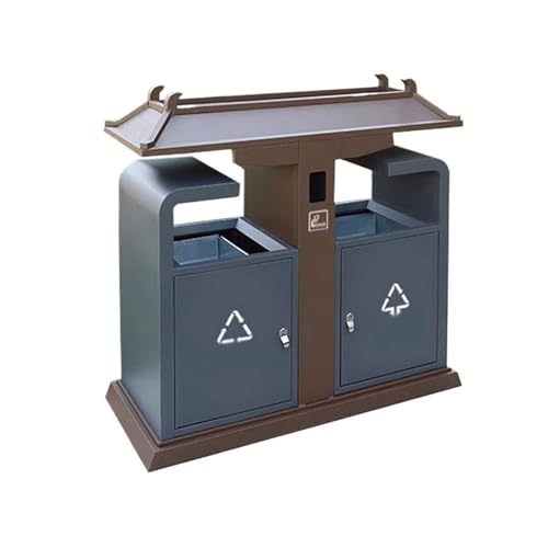 Kx9Lb8d Mülltonnen für den Außenbereich Nachahmung antiker Mülleimer im öffentlichen Bereich Freien, Doppelbox, Metallmülleimer von Kx9Lb8d