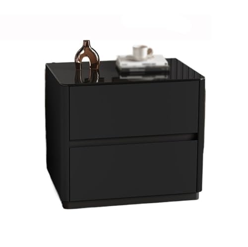 Kx9Lb8d Nachttische Nachttisch aus Holz for Schlafzimmer, Haushalt, Doppelschublade, Glasplatte, Schwarz(Mittel) von Kx9Lb8d