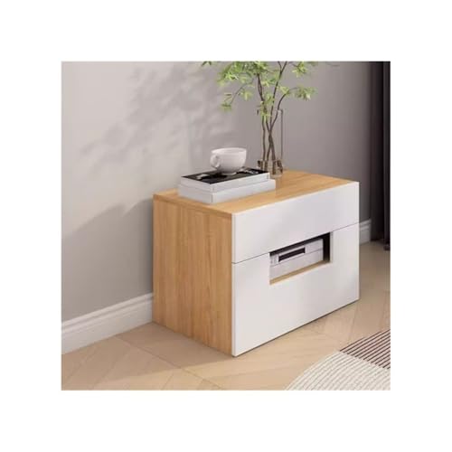 Kx9Lb8d Nachttische Nachttisch in Weiß + Holzfarbe Aufbewahrungsschrank mit Zwei Schubladen, Massivholz-Aufbewahrungsschrank for Wohnzimmer, Schlafzimmer, Arbeitszimmer von Kx9Lb8d