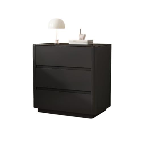 Kx9Lb8d Nachttische Schwarzer Nachttisch aus Holz for Schlafzimmer, Haushalt, DREI Schubladen, Glasschränke(Mittel) von Kx9Lb8d