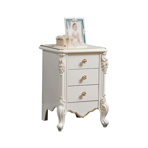 Kx9Lb8d Nachttische Weißer Nachttisch mit DREI Schubladen, Aktenschrank, Aufbewahrungsschrank aus Massivholz for Wohnzimmer, Schlafzimmer, Arbeitszimmer, Bücher, Lampen usw von Kx9Lb8d