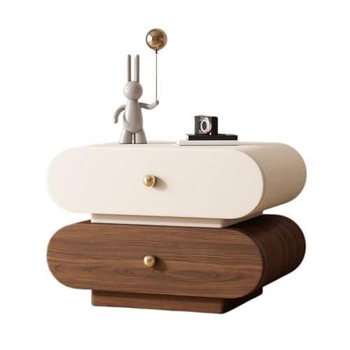 Nachttische Nachttisch aus Holz mit großer Kapazität und Doppelschublade, for Zuhause, Schlafzimmer, Aufbewahrungsschrank, Weiß Braun(XS) von Kx9Lb8d
