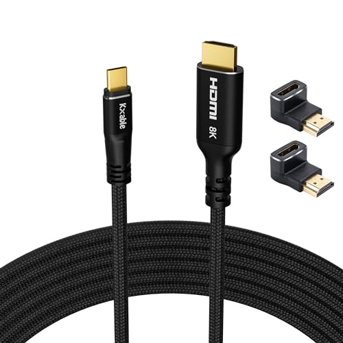 8K USB C auf HDMI 2.1 Kabel, 7,6 m, (8K @ 60Hz, 4K @ 120Hz, HDR), geflochtenes Kabel, Thunderbolt 3/4 kompatibel, für iPhone 15 Serie, MacBook Pro/Air, iPad Pro, Galaxy S23, Surface, Dell, HP, mit 2 von Kxable