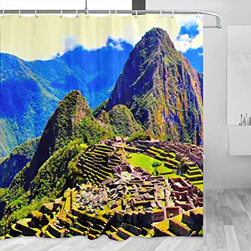 Peru Machu Picchu Duschvorhang Reise Badezimmer Dekor Set mit Haken Polyester 183 x 183 cm (YL-04625) von Desert Eagle