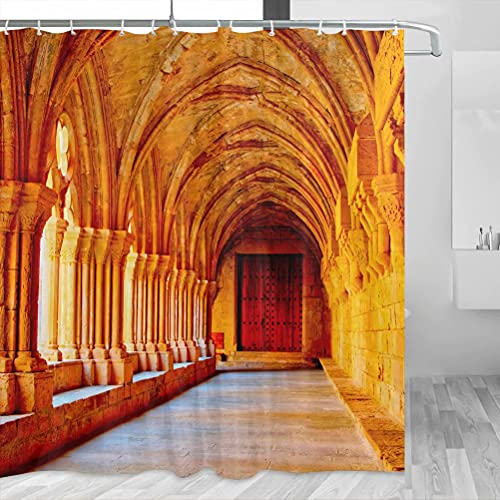 Spanien Katalonien Romanesque Kloster Duschvorhang Reise Badezimmer Dekor Set mit Haken Polyester 183 x 183 cm (YL-05280) von Desert Eagle