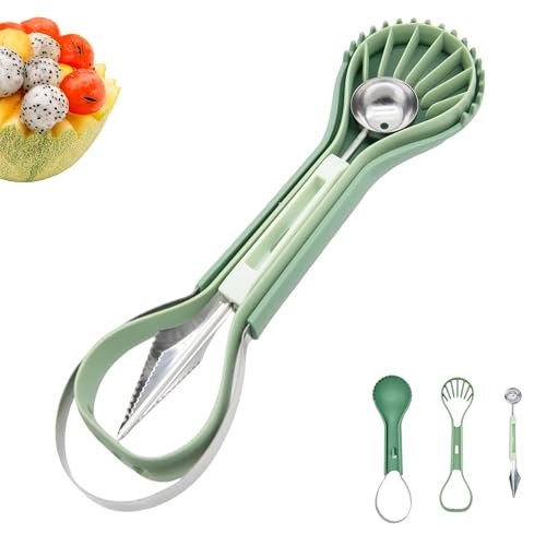 Kybelehoo 6 in 1 Obst Löffel Cutter Set,3-Piece-Set Melon Baller Spoon,Kombination aus Zweiköpfigen Kugelausstecher für das Ausbohren von Fruchtkugeln und das Gravieren auf Früchten Genutzt Wird von Kybelehoo