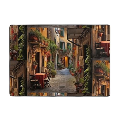 Italienischer Teppich mit altem Straßendruck, weicher Teppich, 203,2 x 147,3 cm, Flanell, rutschfest, für Herbst, Wohnzimmer, Büro, mit Memory-Schaum Italienischer Teppich mit altem Straßendruck, weicher Teppich, 203,2 x 147,3 cm, Flanell, rutschfest, für Herbst, Wohnzimmer, Büro, mit Memory-Schaum von Kycvds