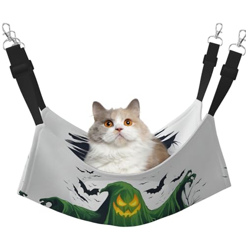 Kycvds Green Ghost Horror Halloween-Kürbis-Katzen-Hängematte für Käfig, verstellbar, Schlafunterlage für kleine Haustiere Kycvds Green Ghost Horror Halloween-Kürbis-Katzen-Hängematte für Käfig, verstellbar, Schlafunterlage für kleine Haustiere von Kycvds