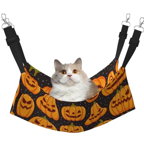 Kycvds Katzenhängematte mit Halloween-Kürbis-Muster, verstellbar, zum Aufhängen, Schlafunterlage für kleine Haustiere von Kycvds