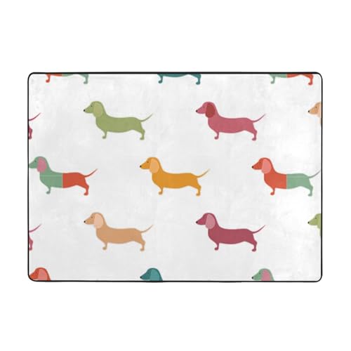 Weicher Teppich mit süßem Dackel-Motiv, 203,2 x 147,3 cm, Flanell, rutschfest, für Herbst, Wohnzimmer, Büro, mit Memory-Schaum Weicher Teppich mit süßem Dackel-Motiv, 203,2 x 147,3 cm, Flanell, rutschfest, für Herbst, Wohnzimmer, Büro, mit Memory-Schaum von Kycvds