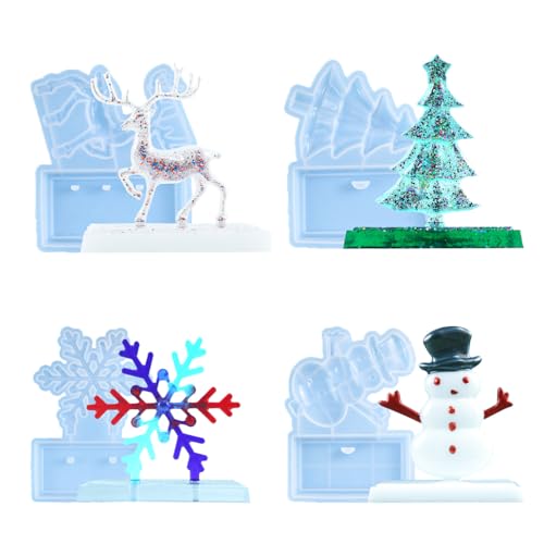KyeeaDIY 4 Stück Weihnachten Epoxidharz Formen Hirsch Ornament silikonformen gießformen Schneeflocke Baum HarzFormen für Weihnachten DIY Kunsthandwerk Geschenke Haus Tischdekorationen (4pc) von KyeeaDIY