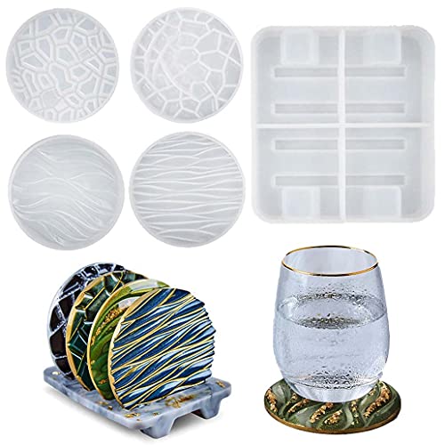 KyeeaDIY 5pcs Silikonform Untersetzer mit Halter Epoxidharz Untersetzerform Lagerregal Resin Gießform Silikon Formen Runden Tablett Coaster Molds DIY Schüsselmatte Handwerk von KyeeaDIY