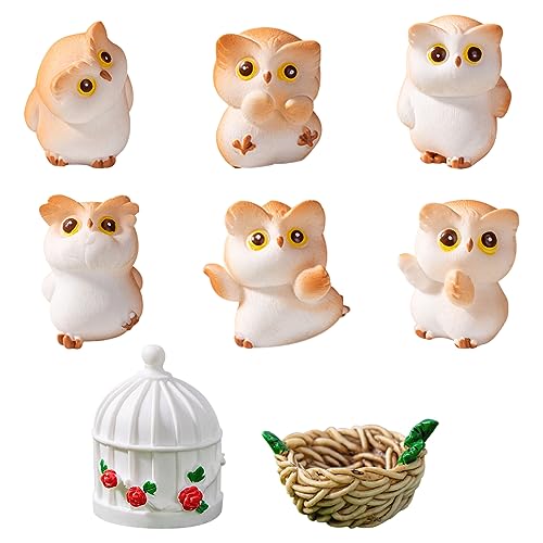 KyeeaDIY 8pcs Harz Mini Eulen Fairy Garden Zubehör Eule Miniatur-Figuren Fairy Garden Oornament Eule Dekorationen für Hause icro Landschaft Pflanze Töpfe Bonsai Craft Décor (8Pcs) von KyeeaDIY