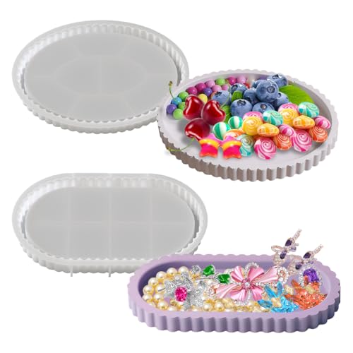 KyeeaDIY Harz Formen, 2PCS Runde Untersetzer Formen, Untersetzer Silikonform für Epoxy Gießen, Oval Schmuck Veranstalter geriffelten Rand Cup Holder Form für DIY Crafts von KyeeaDIY