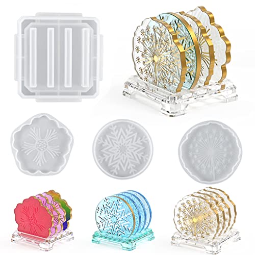 KyeeaDIY Silikonform Untersetzer mit Halter Epoxidharz Untersetzerform Lagerregal Resin Gießform Silikon Formen Irregulär Tablett Coaster Molds DIY Schüsselmatte Handwerk (Schneeflockenform) von KyeeaDIY