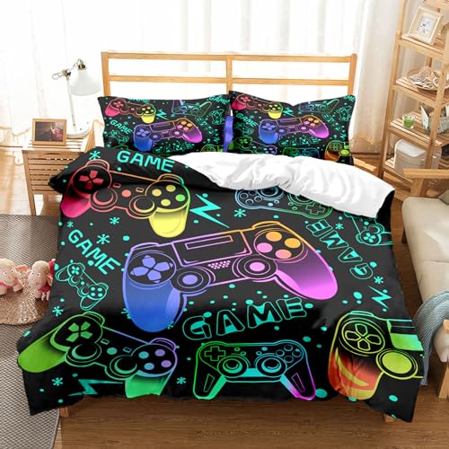 KYHLTEN Bunte Gaming Gamepad Bettbezug-Set 155*220cm mit Kissenbezug für Jungs Teenager Kinder, Modern Jugendliche Jungen Gamer Videospiele Bettwäsche-Set Schlafzimmer Dekor, Atmungsaktiv Mikrofaser von Kyhlten