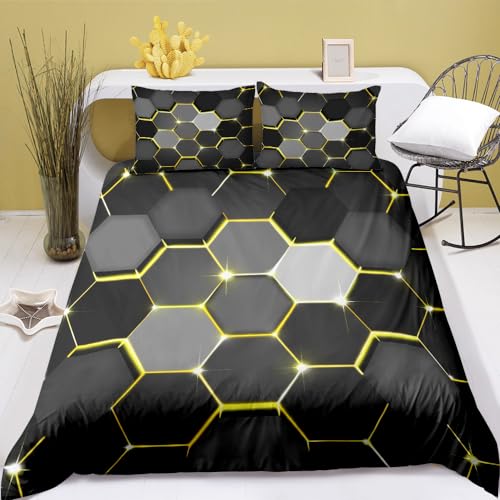 Kyhlten Geometrisches Wabenbett Set für Teen Jungen Bettbezug Set, Jugendliche Gamer Bettwäsche Set Betten Set 135x200cm, Modern Schlafzimmer Dekor von Kyhlten