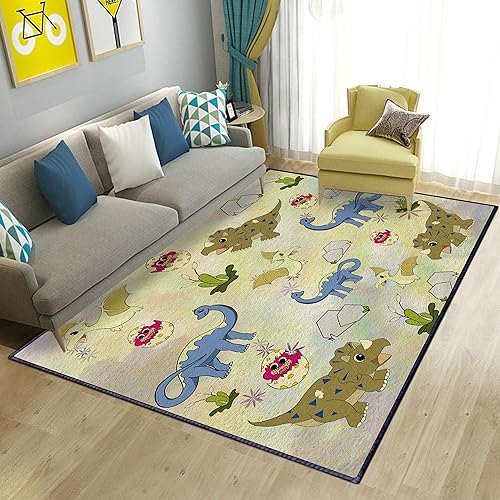 Kyhlten Kinder Teppich Spielteppich Cartoon Dino 100x150 cm, Dinosaurier Jungen Kinderteppich für Mädchen Kids Weich Flauschig Carpet Antirutsch Waschbar Kinderzimmer Decorative Teppich von Kyhlten