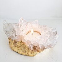 Quarz Cluster Kristall Kerzenhalter, Gold. T Lichthalter. Geode Kerzenhalter. Boho Dekor. Tisch Achtsamkeit Geschenk. Meditation von KylaLondon