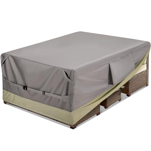 KylinLucky Wasserdichte Terrassenmöbelabdeckungen für Tisch und Stühle, Outdoor-Tischabdeckungen, rechteckig, passend für bis zu 274 x 203 x 71 cm (L x B x H) von KylinLucky