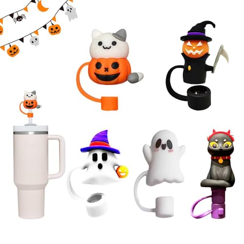 Halloween Strohhalm Abdeckung für Stanley Cup,Neuer süßer Geister-Halloween Stanley Cup Zubehör, 10 mm Silikon strohhalm abdeckung, staubdichte Strohhalm Abdeckung, Stanley Cup Accessories von Kyllog