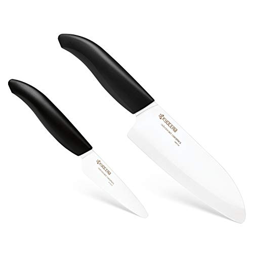 KYOCERA Keramikmesser GEN Serie FK-2PC-WH3 Santokumesser und Schälmesser mit weißer Keramikklinge und weißem Griff. Extrem scharf, ultraleicht und deutlich länger scharf. Klingenlänge: 14 und 7,5 cm von KYOCERA Kitchen Products