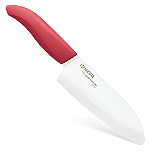 KYOCERA GEN COLOUR Santoku Keramikmesser FK-140WH-RD Santokumesser mit extrem scharfer Keramikklinge für absolut präzise Schnitte. Grifffarbe rot. Klingenlänge: 14 cm von Kyocera