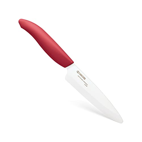 KYOCERA GEN COLOUR Obst- und Gemüse-Keramikmesser FK-110WH-RD Allzweckmesser mit extrem scharfer Keramikklinge für absolut präzise Schnitte. Grifffarbe rot. Klingenlänge: 11 cm von KYOCERA