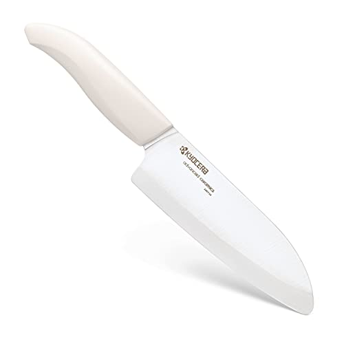 KYOCERA GEN COLOUR Santoku Keramikmesser FK-140WH-WH Santokumesser mit extrem scharfer Keramikklinge für absolut präzise Schnitte. Grifffarbe weiß. Klingenlänge: 14 cm von KYOCERA