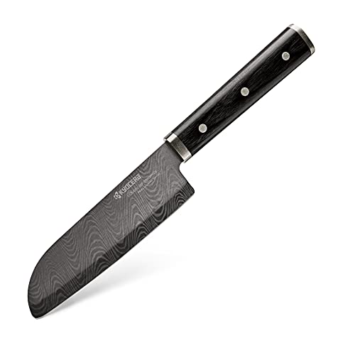 Kyocera KTN-140-HIP Kizuna Serie Santoku-Keramikmesser. Veredelte Keramikklinge mit Sandgarten Wellenstruktur. Griff aus Pakkaholz. Klingenlänge 14 cm, 27,5 x 4,8 x 2,3 cm, Schwarz von Kyocera