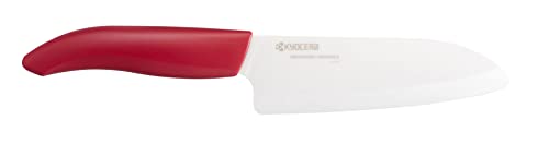 Kyocera Keramikmesser FK 140-WH Roter Griff Keramik Messer - 14cm Klinge - Santokumesser von Kyocera