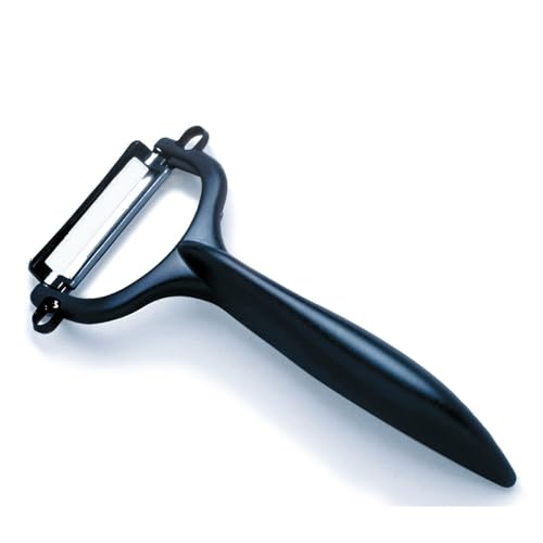 Kyocera Sparschäler Schwarz | zweischneidige Klinge: 4 cm | extra scharfer Schäler | sauberes Schälen von Gemüse und Obst | spülmaschinenfester Obstschäler | Mehrzweck Gemüseschneider von Kyocera