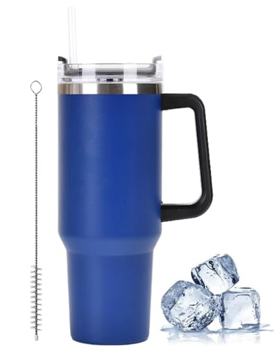 Kyowoll Thermobecher mit Strohhalm 900 ml, Kaffeebecher To Go, Auto Reisebecher Vakuum-Quencher, Edelstahl Tumbler Travel Mug BPA Free für Heißen und Kalten (Jeansblau) von Kyowoll