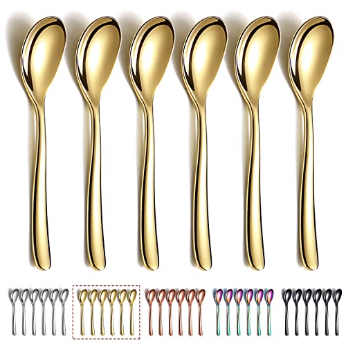 Goldene Kaffeelöffel, 6 Stück, Kyraton 5,5 Zoll, Edelstahl, Titanbeschichtung, vergoldete Teelöffel, Espressolöffel, Dessertlöffel, Teelöffel, kleines Mini-Löffel-Set für Partys, spülmaschinenfest von Kyraton