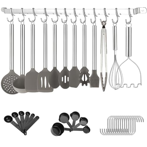 Küchenutensilien Set, Kyraton 38 teiliges Silikon Kochutensilien Set mit Utensilienhalter, Löffelspatel Set, Antihaft Küchenhelfer, spülmaschinenfest von Kyraton