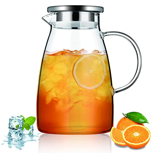 Kyraton Wasserkaraffe 1.5L mit Abnehmbarem Deckel, Heiß und Kaltgetränke Klarglas Wasserkrug Karaffe, Glaskaraffe für Tee Cafe Limonade Milchsaft von Kyraton