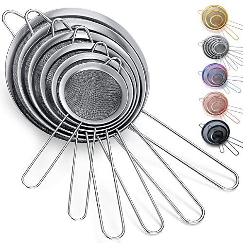 Kyraton Fein Masch Sieb Küche 6er, Mehlsieb zum Backen, Edelstahl Clander,Matcha Teesieb, Soßenabscheider, Stasher küchensieb Nudelsiebe von Kyraton