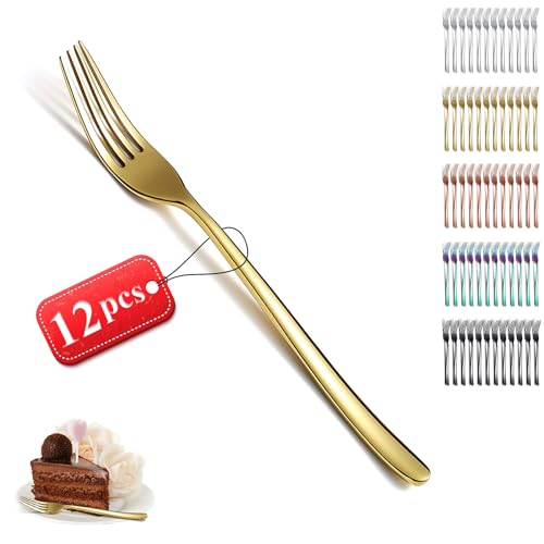 Kyraton Gold Tafelgabeln 12 Stück, Edelstahl Menuegabel, Gabeln und Löffel Besteck, ideal für Zuhause, Restauroom, Hotel, Hochzeit, Party, spülmaschinenfest Kyraton Gold Tafelgabeln 12 Stück, Edelstahl Menuegabel, Gabeln und Löffel Besteck, ideal für Zuhause, Restauroom, Hotel, Hochzeit, Party, spülmaschinenfest von Kyraton