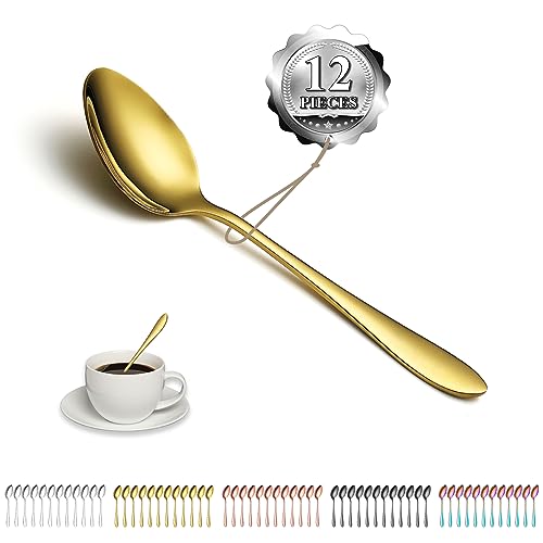 Kyraton Goldene Teelöffel 12 Stück 14 cm Edelstahl Titan beschichtet Goldene Kaffeelöffel, Dessertlöffel, Eislöffel, Löffel Besteck von Kyraton