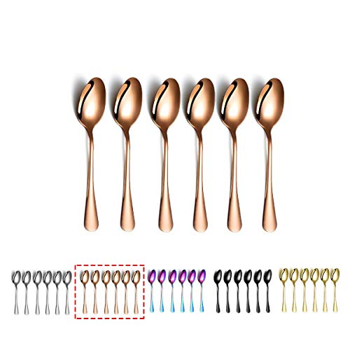 Kyraton Kaffeelöffel, Roségold, 14 cm, Espressolöffel, Titanbeschichtung, Kupfer-Teelöffel, Edelstahl, kleine Mini-Löffel, winzige Löffel-Set für Partys, Hochzeit, 6 Stück von Kyraton