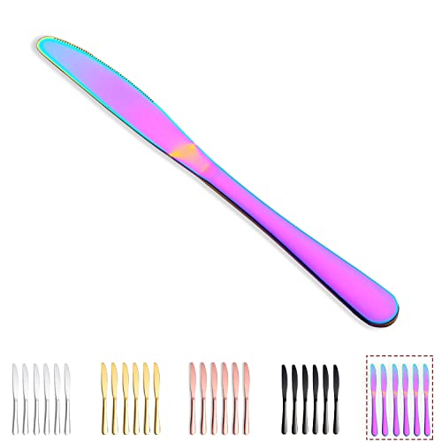 Kyraton Menümesser 6-teilig, Edelstahl 9 Zoll Steakmesser-Set Tafelmesser, Buttermesser-Set Besteck-Set, spülmaschinenfest (Regenbogen) von Kyraton
