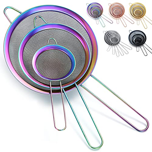 Kyraton Regenbogen Fein Masch Sieb Küche 3er, Mehlsieb zum Backen, Edelstahl Clander,Matcha Teesieb, Soßenabscheider, Stasher küchensieb Nudelsiebe Kyraton Regenbogen Fein Masch Sieb Küche 3er, Mehlsieb zum Backen, Edelstahl Clander,Matcha Teesieb, Soßenabscheider, Stasher küchensieb Nudelsiebe von Kyraton