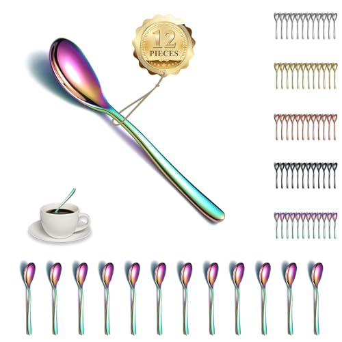 Kyraton Regenbogen Teelöffel 12 Stück, 14cm Edelstahl Kaffeelöffel, Dessertlöffel, Espressolöffel, Kleine Löffel, Löffel Besteck Set, Spülmaschinenfest von Kyraton