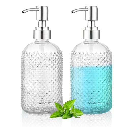 Kyraton Seifenspender, 350 ml Dicker Seifenspender mit klarem Glas 2 Stück mit Edelstahlpumpe, nachfüllbarer Seifenspender für die Badezimmerküche mit für Handseife, ätherisches Öl, Lotion von Kyraton