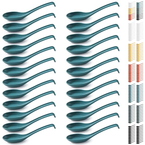 Kyraton Suppenlöffel 24 Stück, wiederverwendbarer Plastiklöffel, stabiler und haltbarer asiatischer Esslöffel aus lebensmittelechtem PP, BPA-frei, leicht zu reinigen, spülmaschinenfest von Kyraton