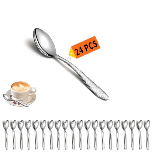 Kyraton Teelöffel 24 Stück, 14cm Edelstahl Kaffeelöffel, Dessertlöffel, Espressolöffel, Kleine Löffel, Löffel Besteck Set, Spülmaschinenfest von Kyraton