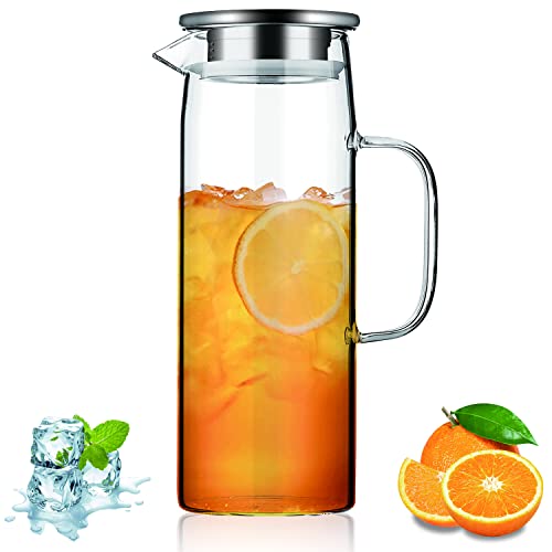 Kyraton Wasserkaraffe 1.5L mit abnehmbarem Deckel, Heiß und Kaltgetränke Klarglas Wasserkrug Karaffe, Glaskaraffe für Tee Cafe Limonade Milchsaft und mehr von Kyraton